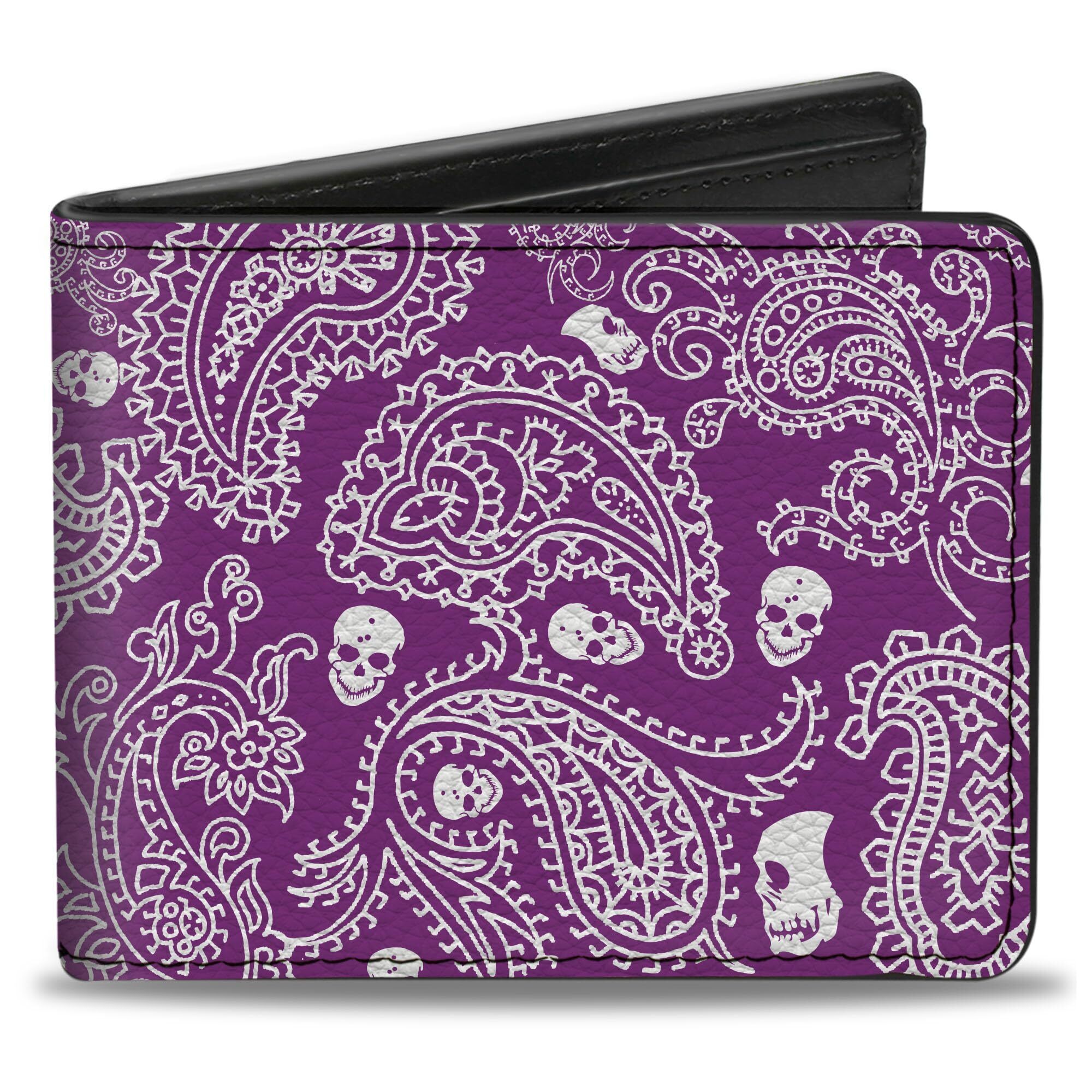2368 Wallet Bifold Bandana Skulls Purple White Vegan Leather Multi